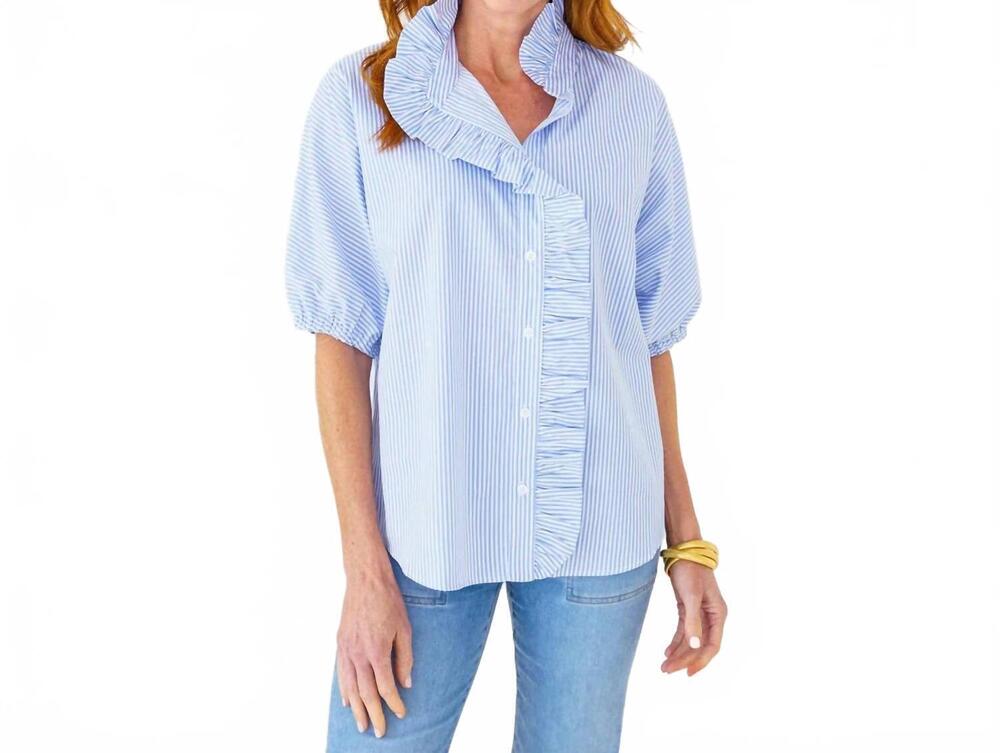 NEW CARYN LAWN sissy stripe top in blue